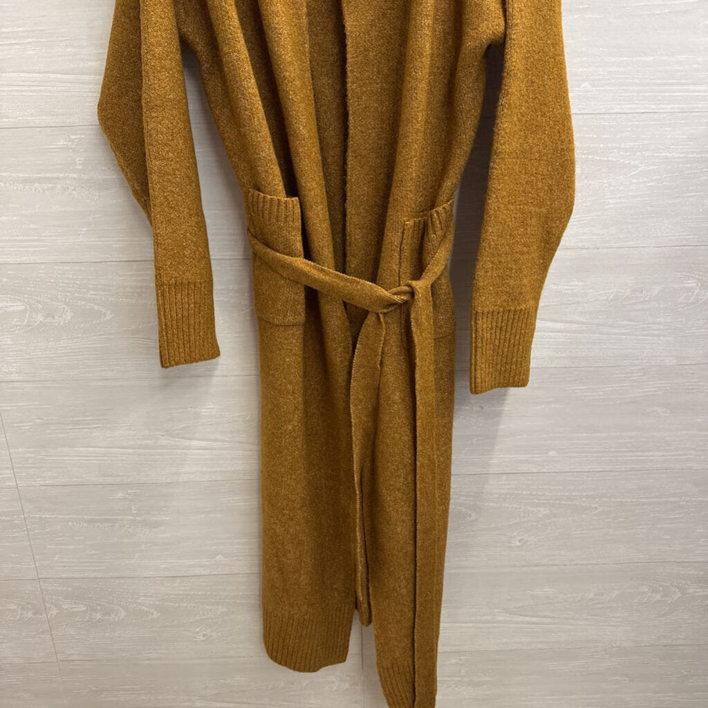 Artistic Works by Lu Mustard Yellow Long Open Front Tie Waister Sweater Large