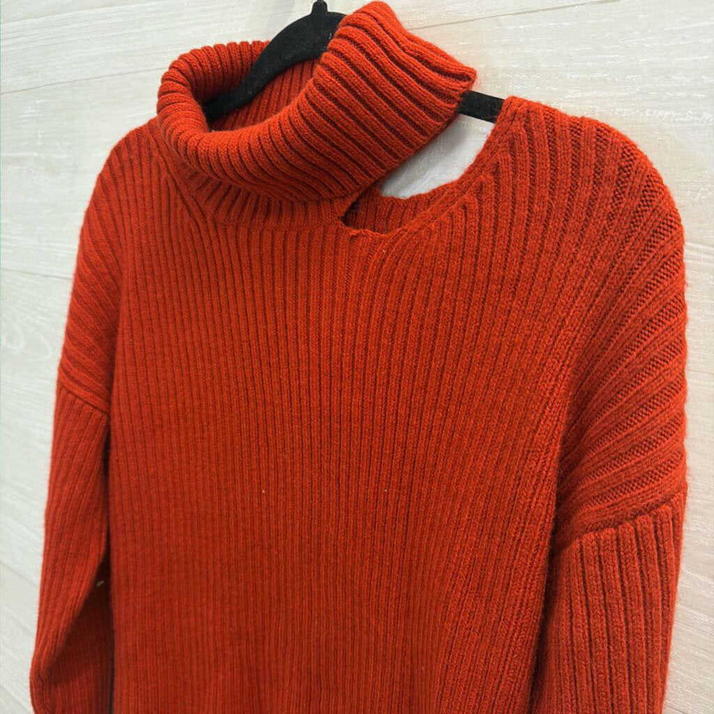 Idem Ditto Red Knit Open Shoulder Turtleneck Sweater Large
