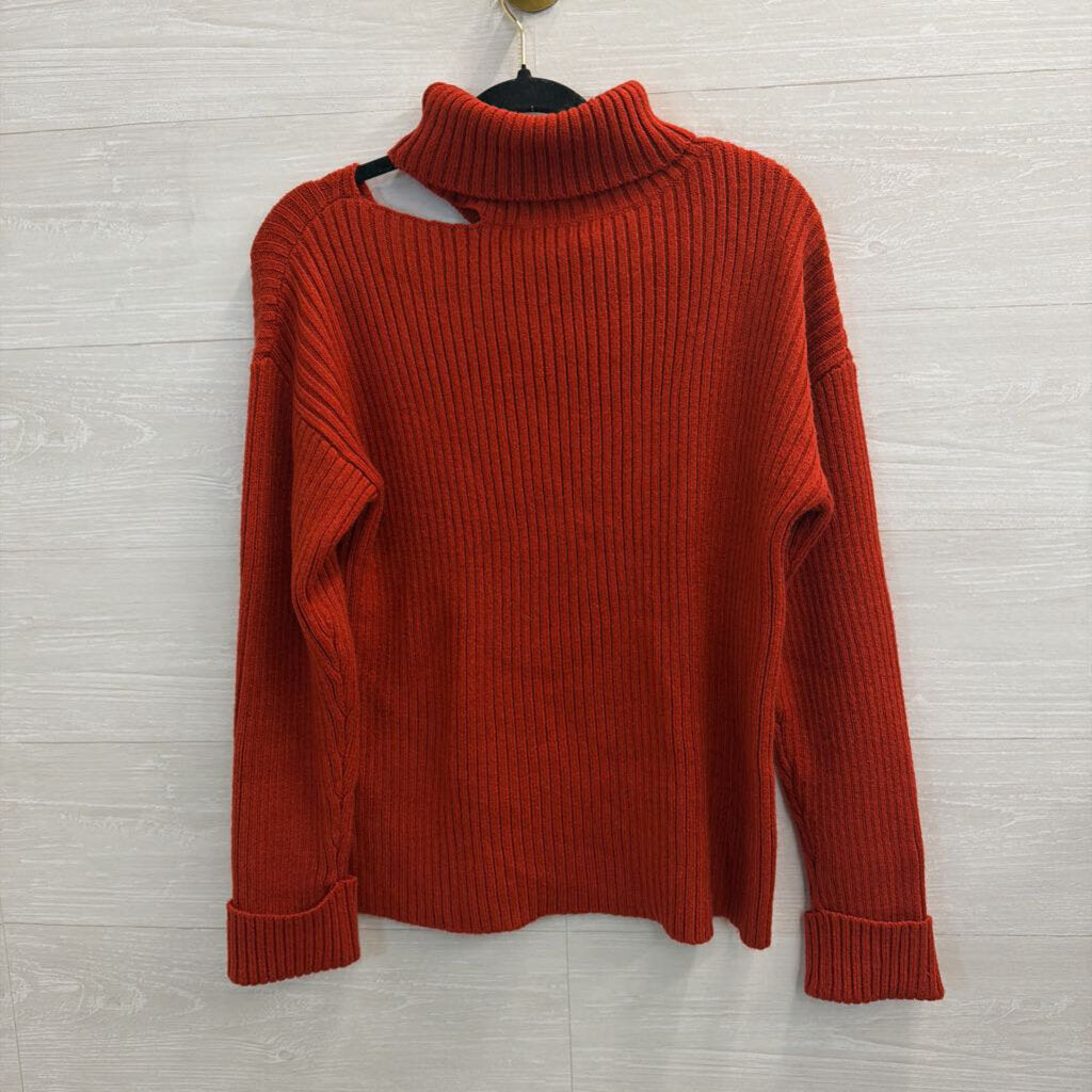 Idem Ditto Red Knit Open Shoulder Turtleneck Sweater Large