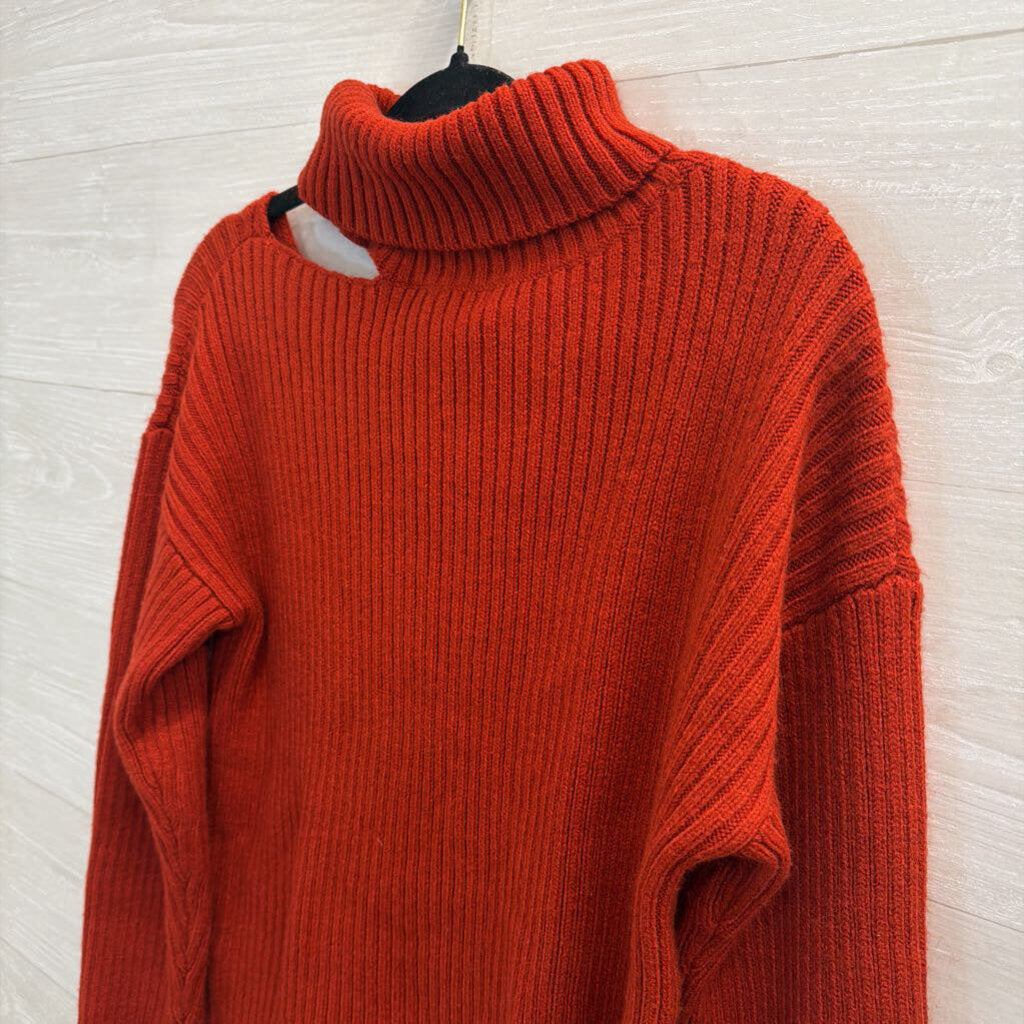 Idem Ditto Red Knit Open Shoulder Turtleneck Sweater Large