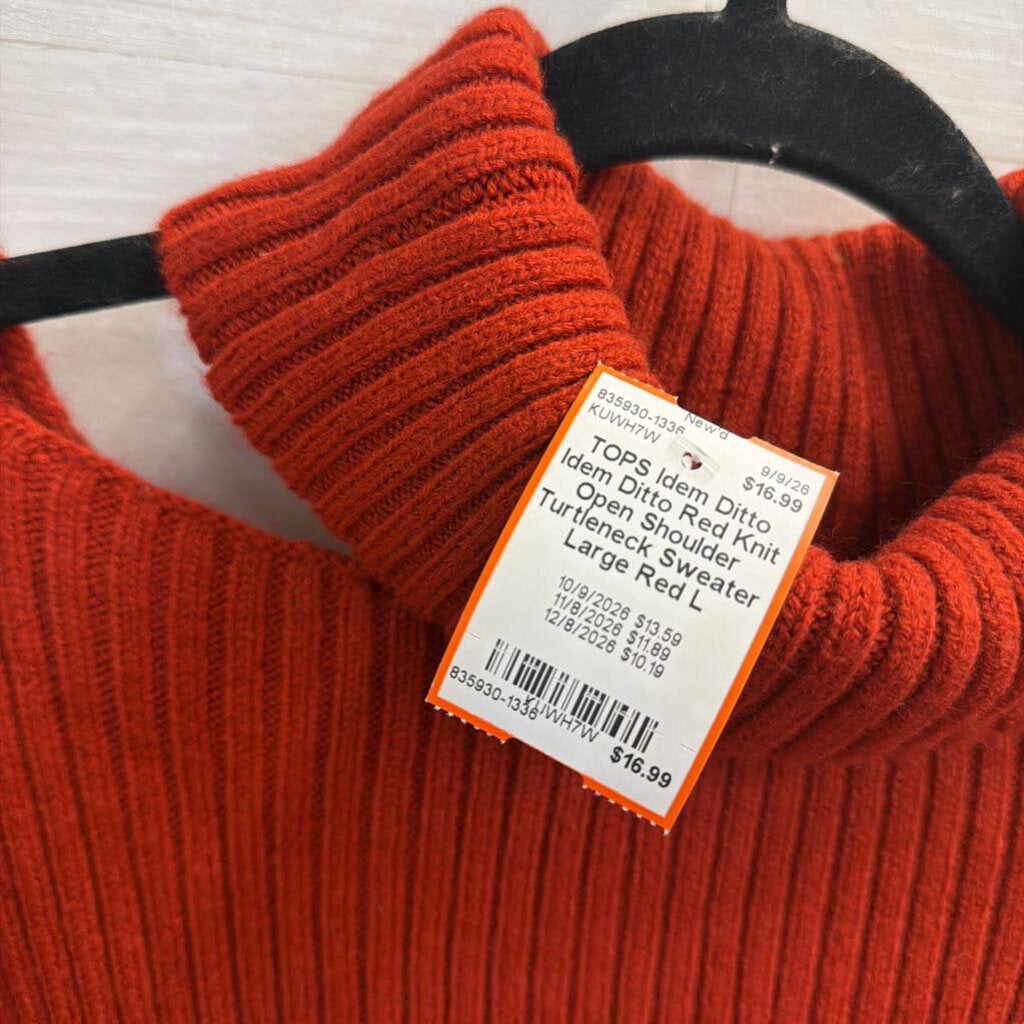 Idem Ditto Red Knit Open Shoulder Turtleneck Sweater Large