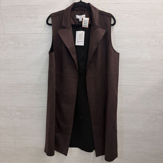 Magaschoni Brown Faux Suede Sleeveless Open Front Top Large