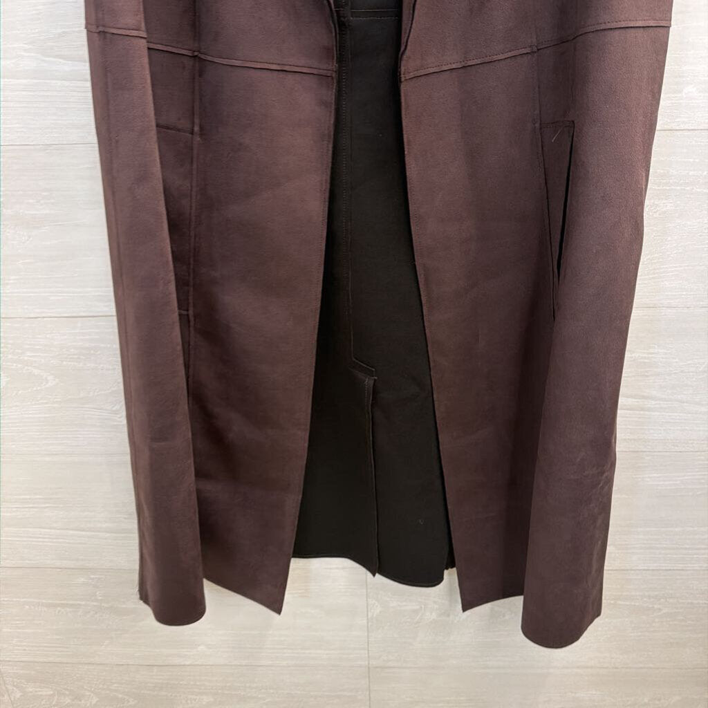 Magaschoni Brown Faux Suede Sleeveless Open Front Top Large