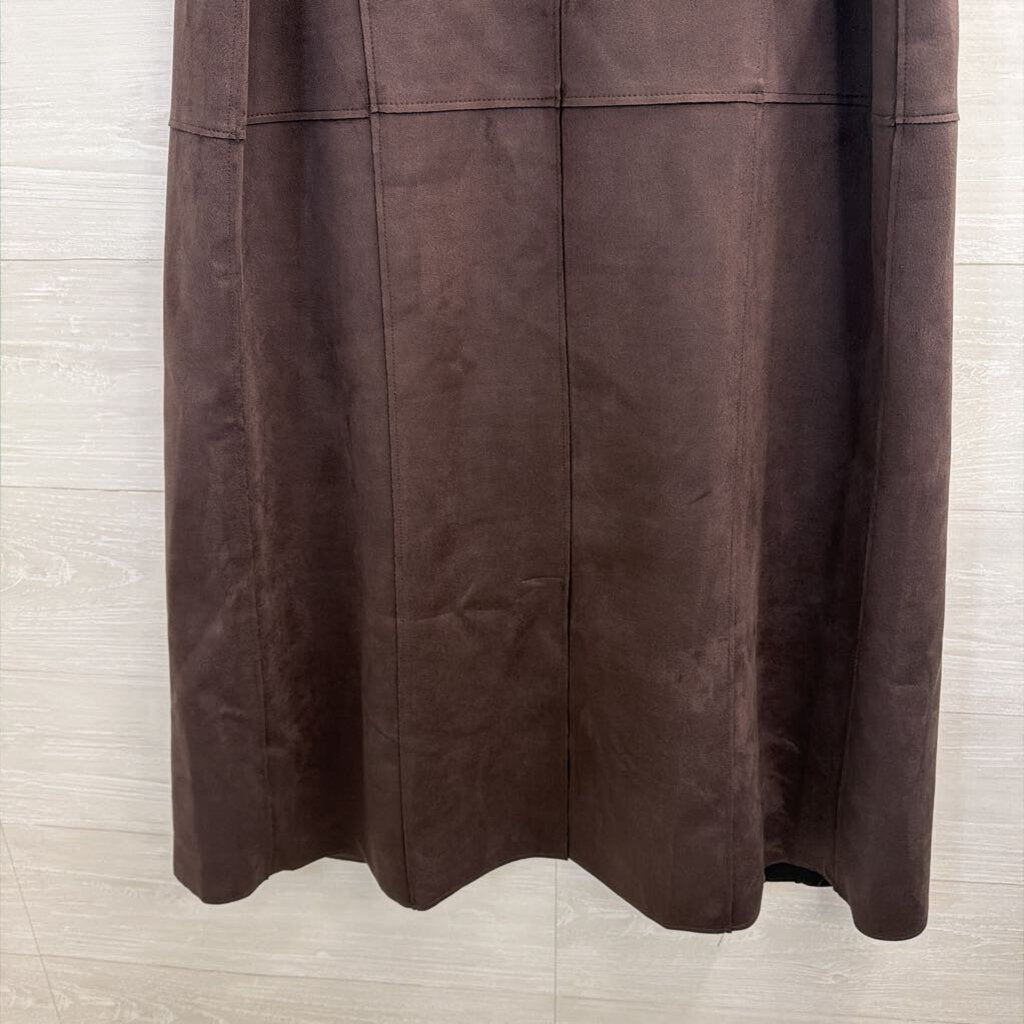 Magaschoni Brown Faux Suede Sleeveless Open Front Top Large