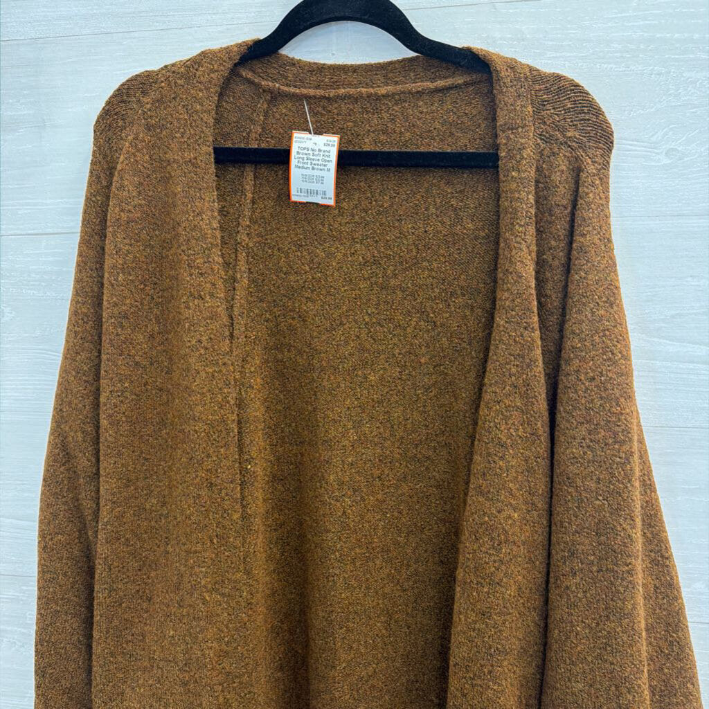 Brown Soft Knit Long Sleeve Open Front Sweater Medium