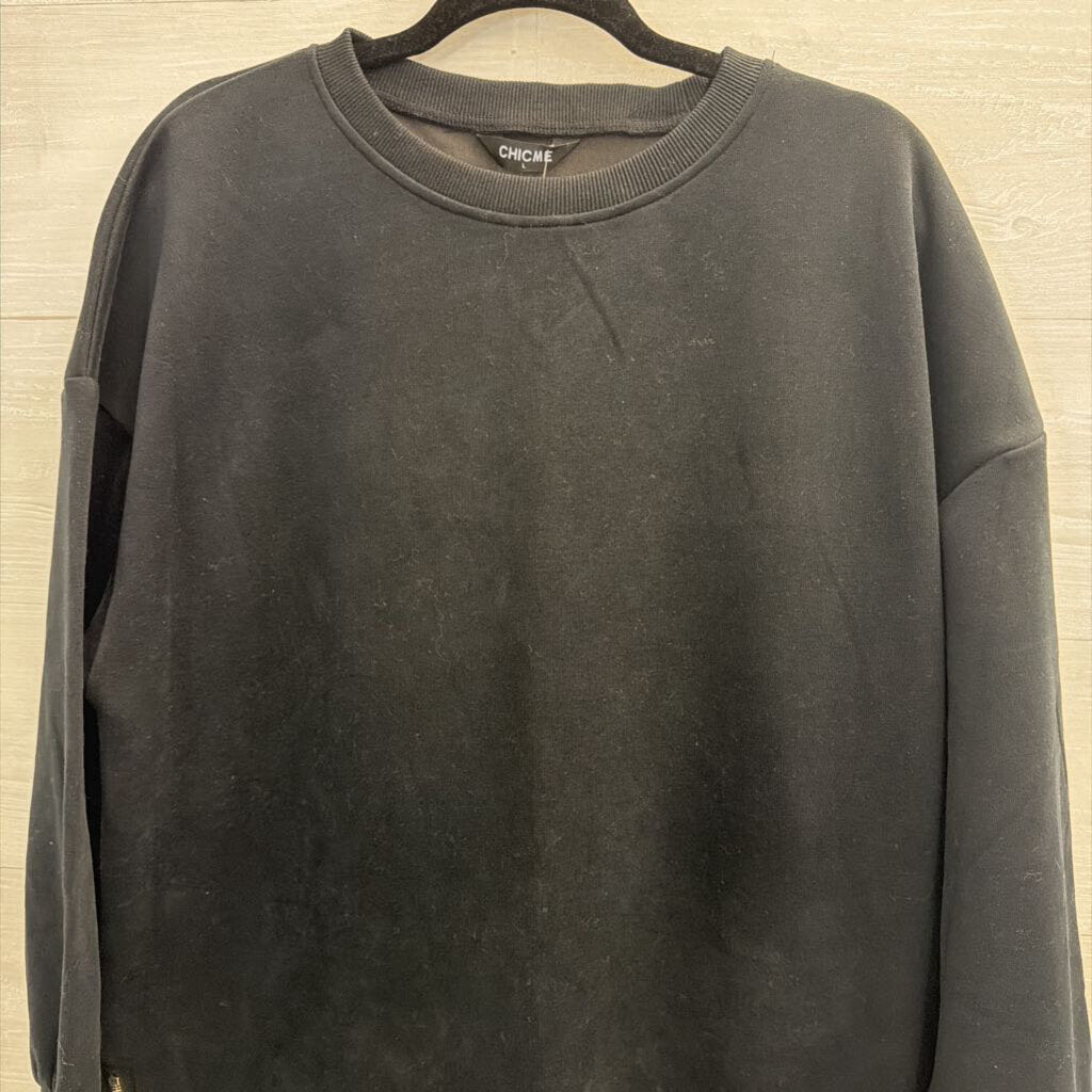 CHICME Black/ White Layered Zipper Detail Long Sleeve Top Large