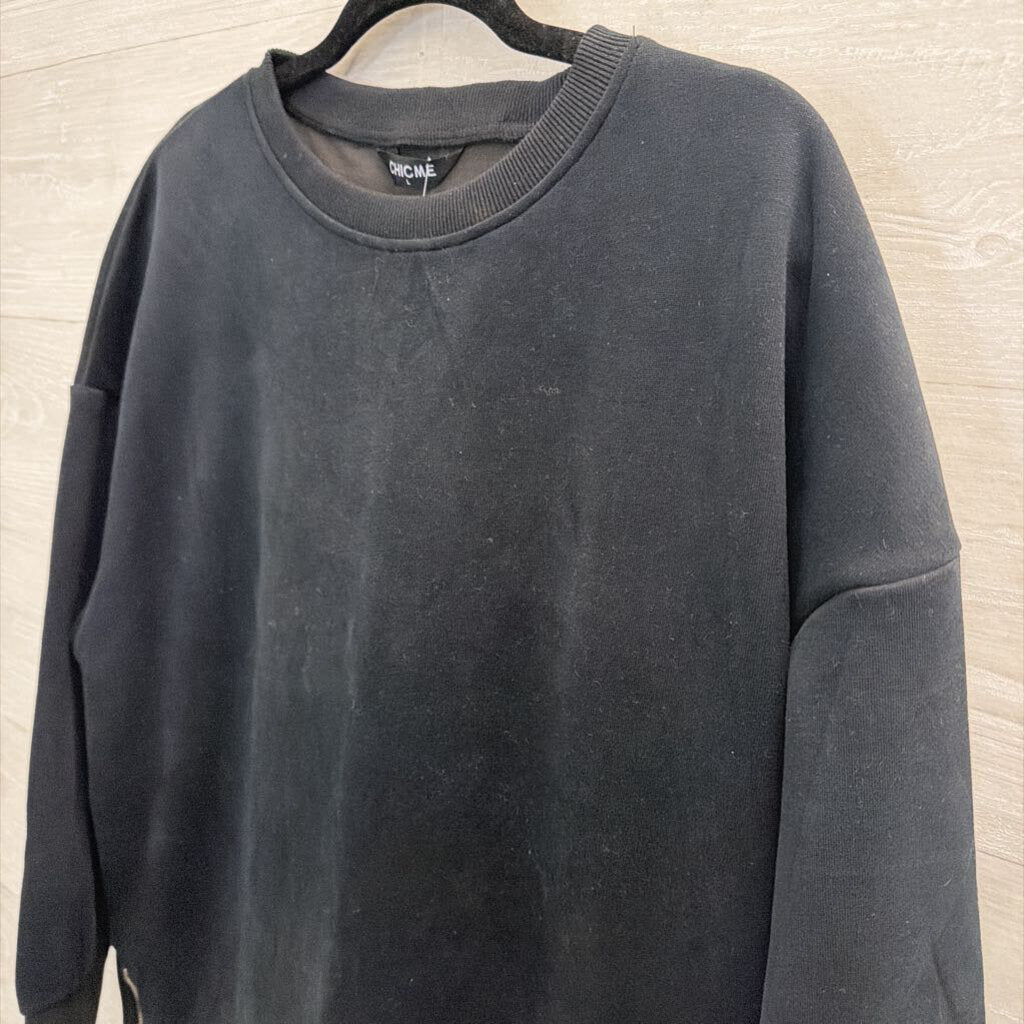 CHICME Black/ White Layered Zipper Detail Long Sleeve Top Large