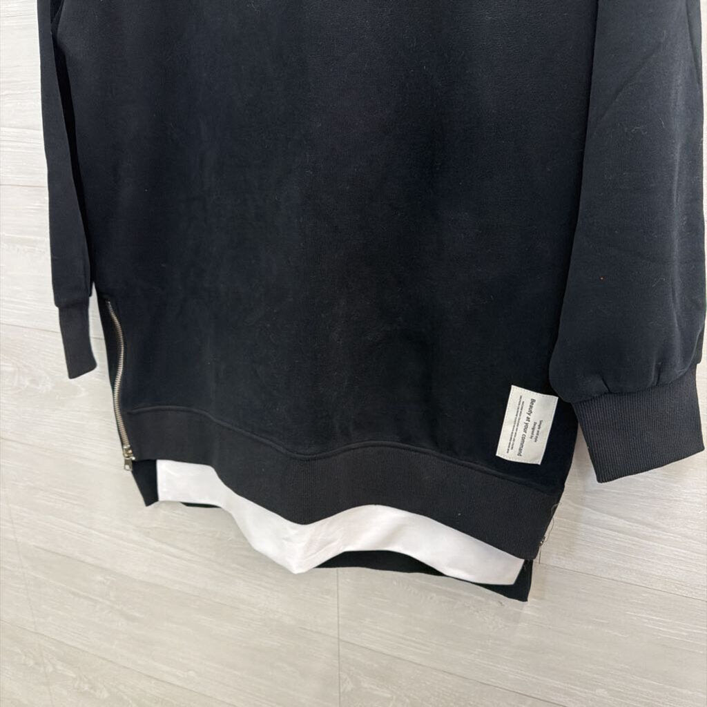 CHICME Black/ White Layered Zipper Detail Long Sleeve Top Large