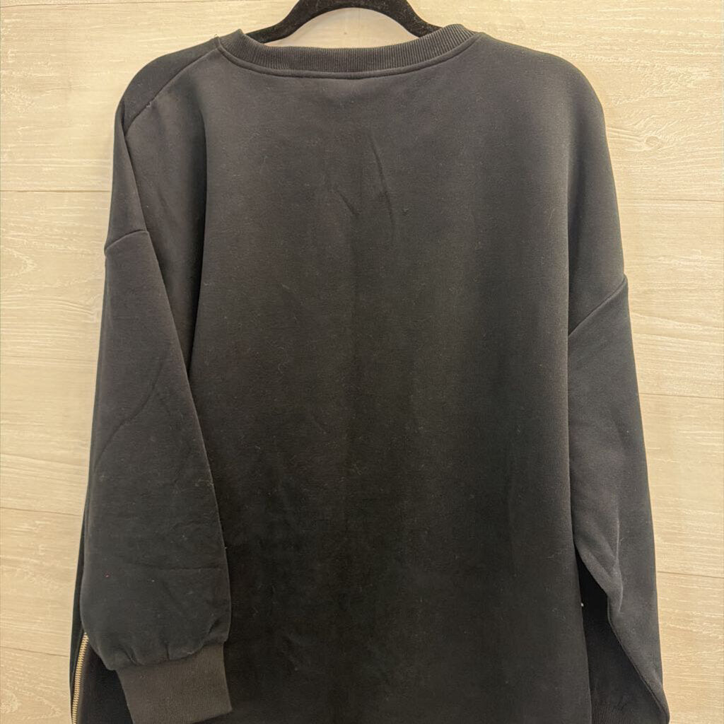 CHICME Black/ White Layered Zipper Detail Long Sleeve Top Large