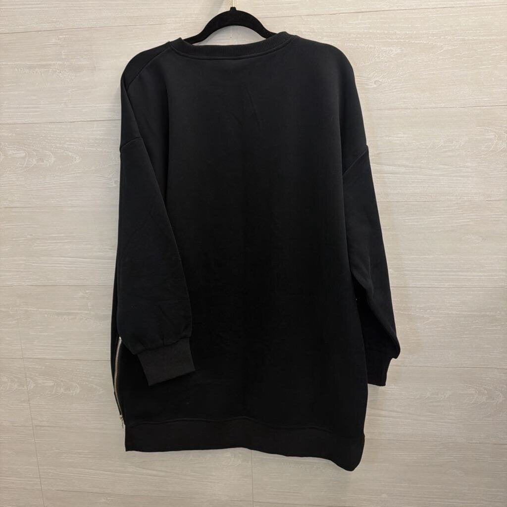 CHICME Black/ White Layered Zipper Detail Long Sleeve Top Large