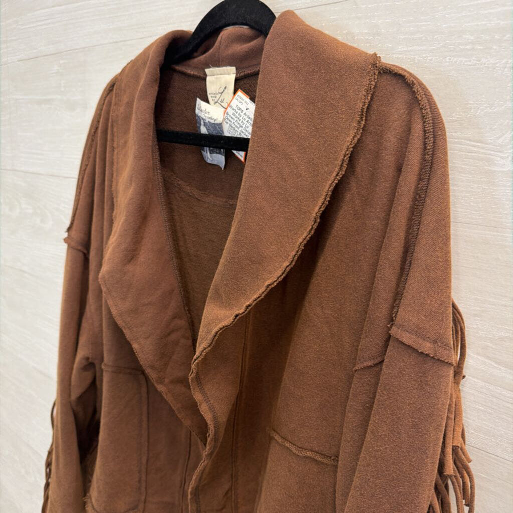 Artistic Works by Lu Brown Fringe Detail Open Front Jacket Top Medium