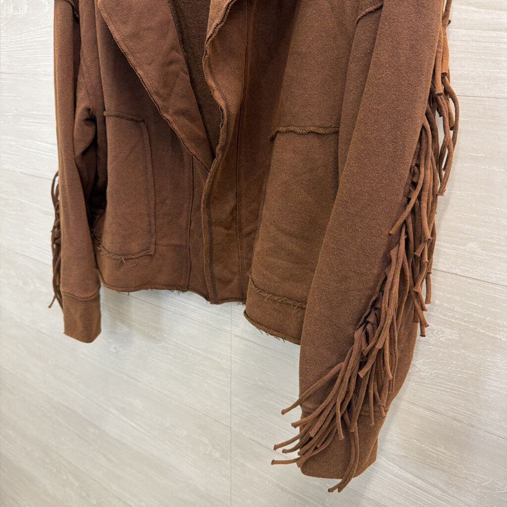 Artistic Works by Lu Brown Fringe Detail Open Front Jacket Top Medium
