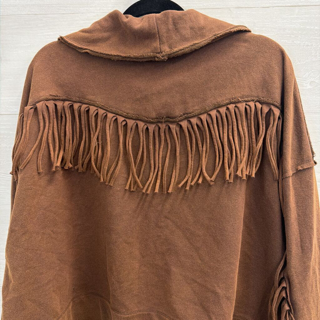 Artistic Works by Lu Brown Fringe Detail Open Front Jacket Top Medium