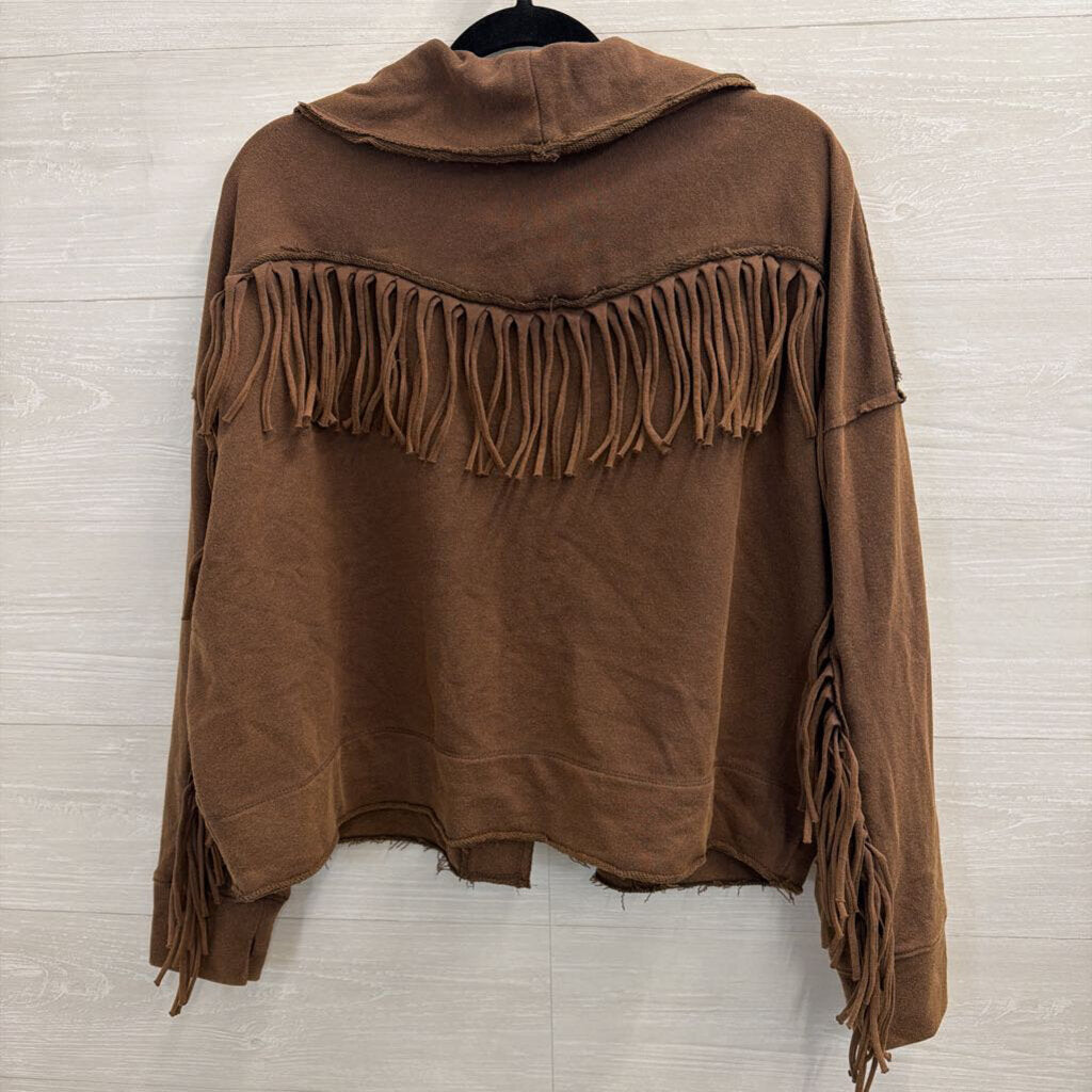 Artistic Works by Lu Brown Fringe Detail Open Front Jacket Top Medium