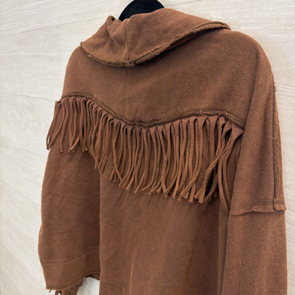 Artistic Works by Lu Brown Fringe Detail Open Front Jacket Top Medium