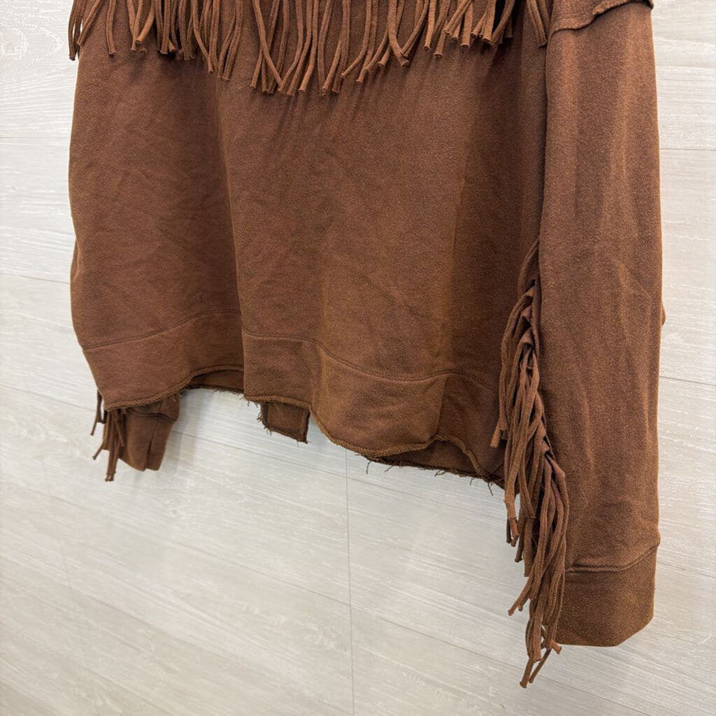 Artistic Works by Lu Brown Fringe Detail Open Front Jacket Top Medium