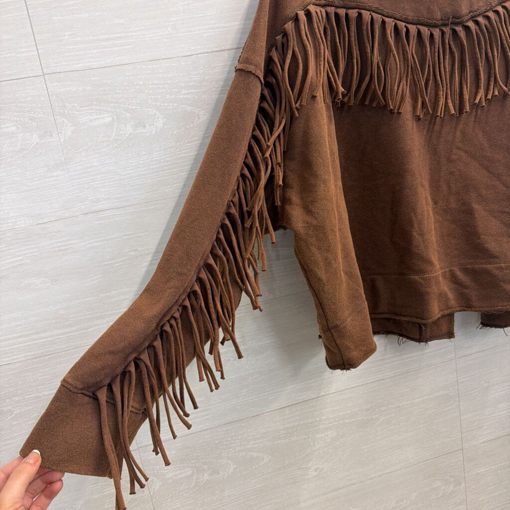 Artistic Works by Lu Brown Fringe Detail Open Front Jacket Top Medium