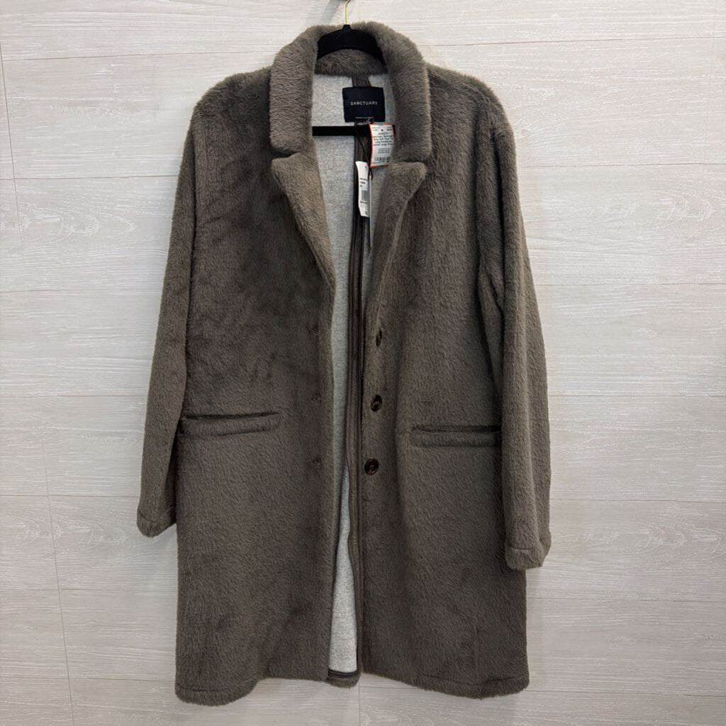 Sanctuary Grey Soft Faux Fur Long Hometown Jacket Large