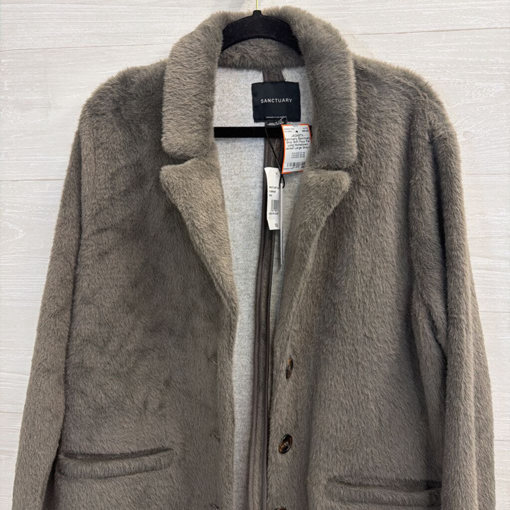 Sanctuary Grey Soft Faux Fur Long Hometown Jacket Large
