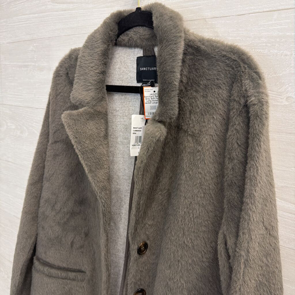 Sanctuary Grey Soft Faux Fur Long Hometown Jacket Large