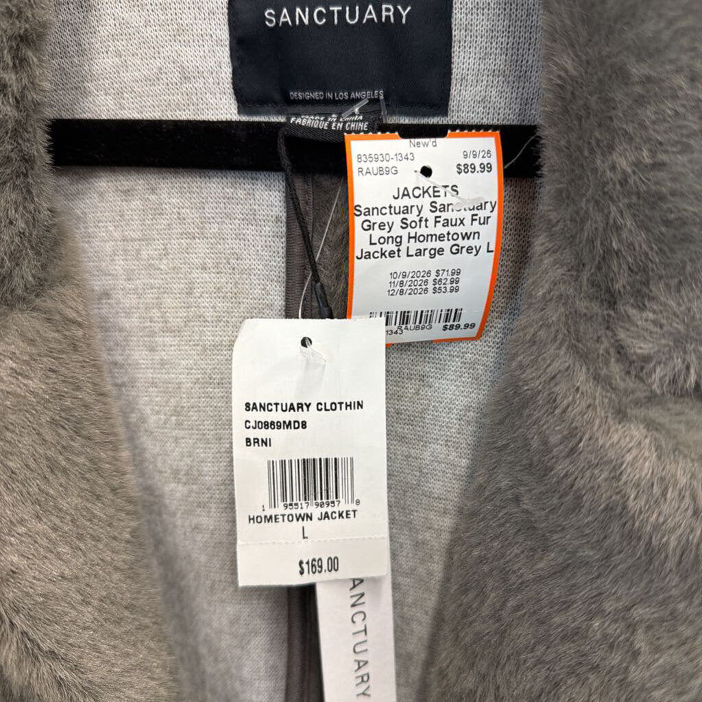 Sanctuary Grey Soft Faux Fur Long Hometown Jacket Large