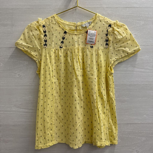 Lucky Brand Butter Yellow Printed Short Sleeve Top Small