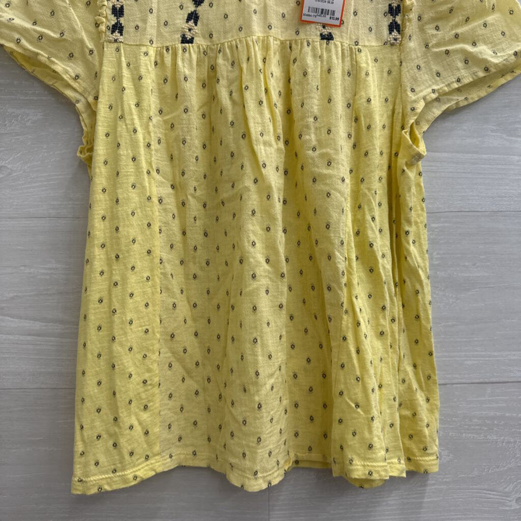 Lucky Brand Butter Yellow Printed Short Sleeve Top Small