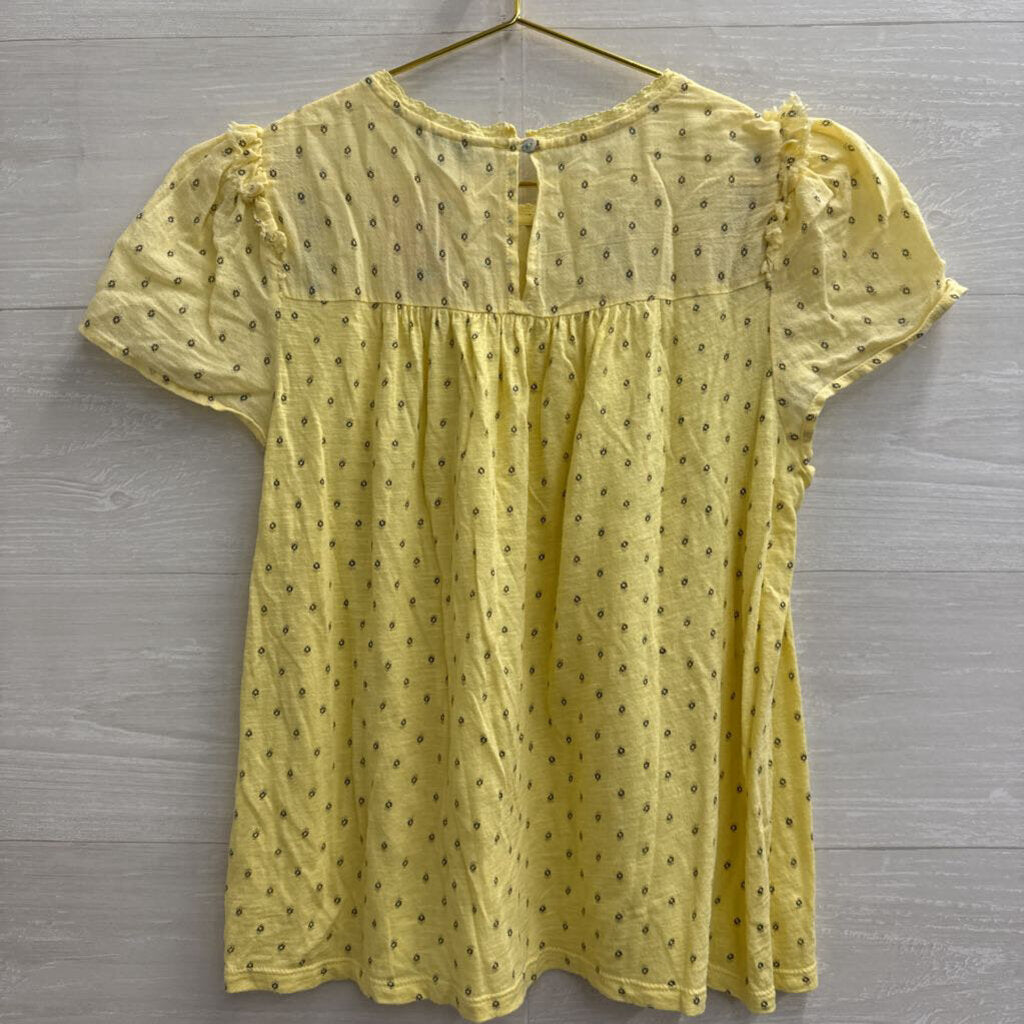 Lucky Brand Butter Yellow Printed Short Sleeve Top Small