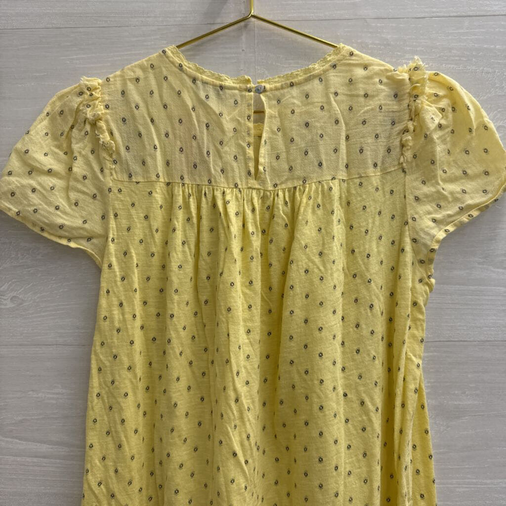 Lucky Brand Butter Yellow Printed Short Sleeve Top Small