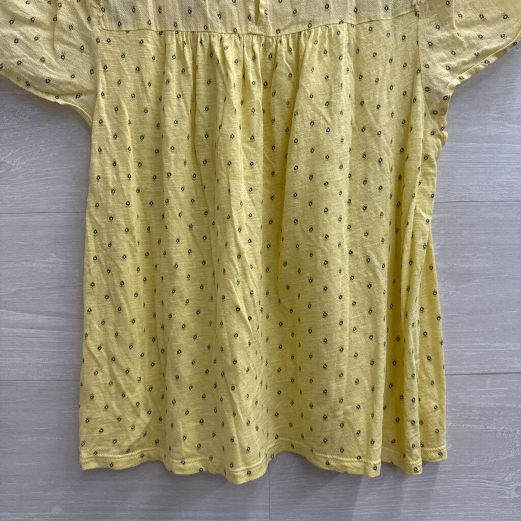 Lucky Brand Butter Yellow Printed Short Sleeve Top Small