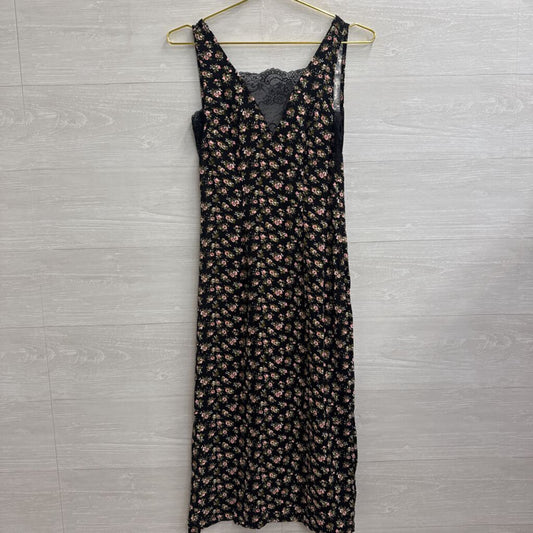 Black/ Pink Silky Floral Print Midi Dress 4
