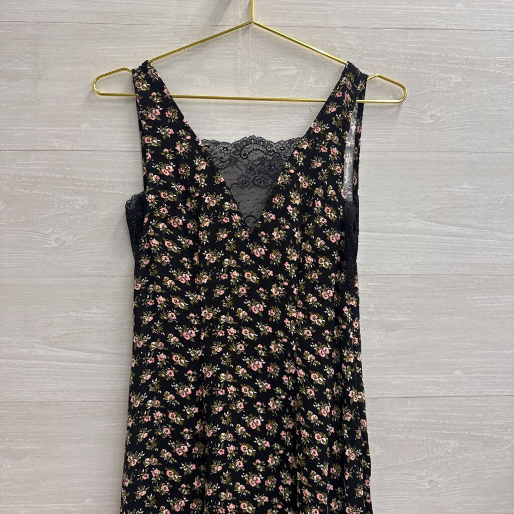 Black/ Pink Silky Floral Print Midi Dress 4