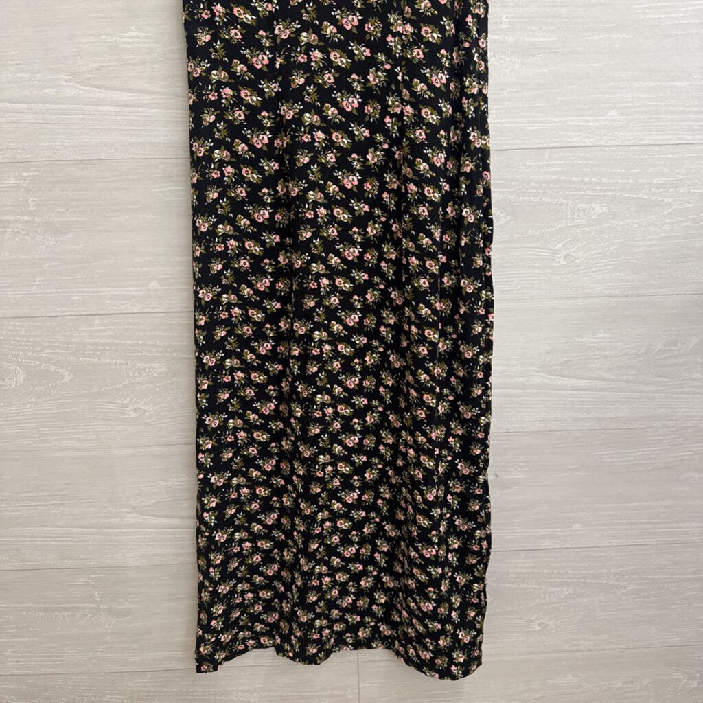 Black/ Pink Silky Floral Print Midi Dress 4