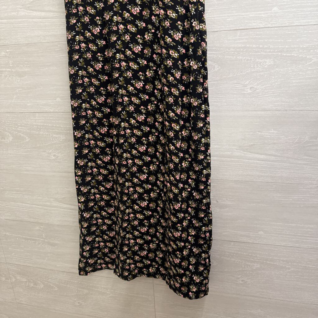 Black/ Pink Silky Floral Print Midi Dress 4