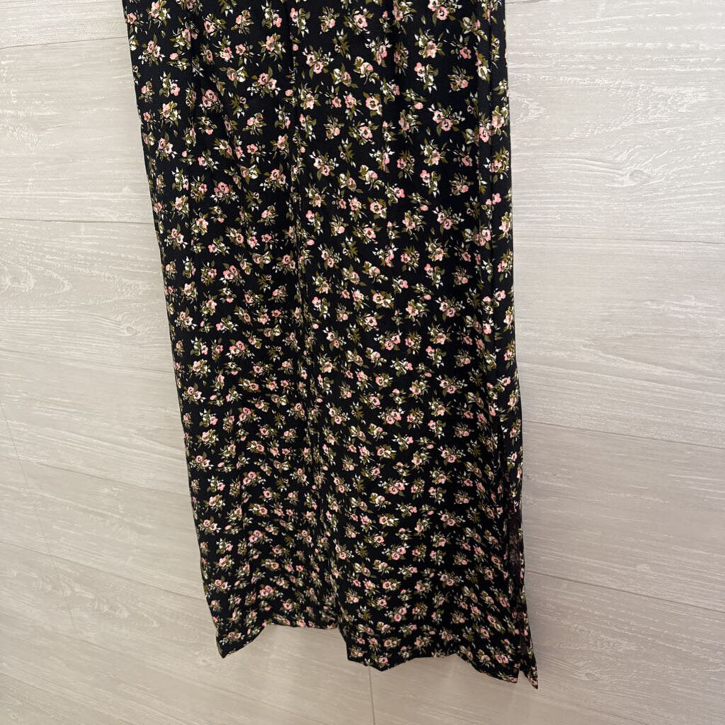 Black/ Pink Silky Floral Print Midi Dress 4