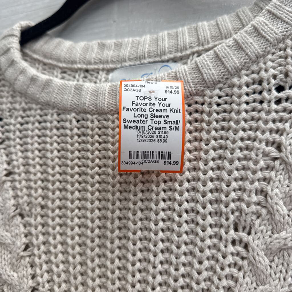 Your Favorite Cream Knit Long Sleeve Sweater Top Small/ Medium