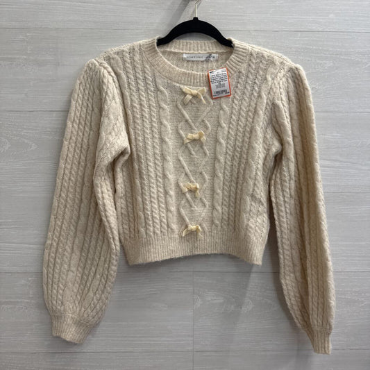 Altar'd State Cream Cropped Cable Knit Bow Detail Sweater Extra Small