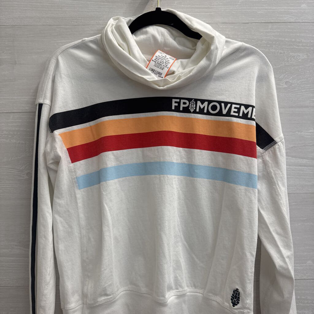 FP Movement White/ Multi Long Shot Mock Neck Top Small