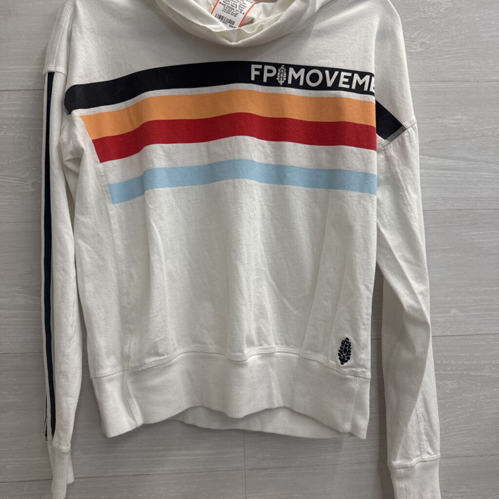 FP Movement White/ Multi Long Shot Mock Neck Top Small