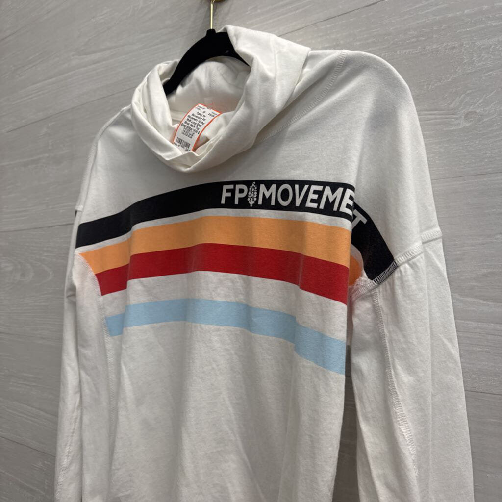 FP Movement White/ Multi Long Shot Mock Neck Top Small