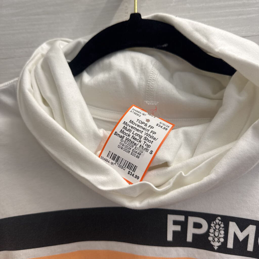 FP Movement White/ Multi Long Shot Mock Neck Top Small
