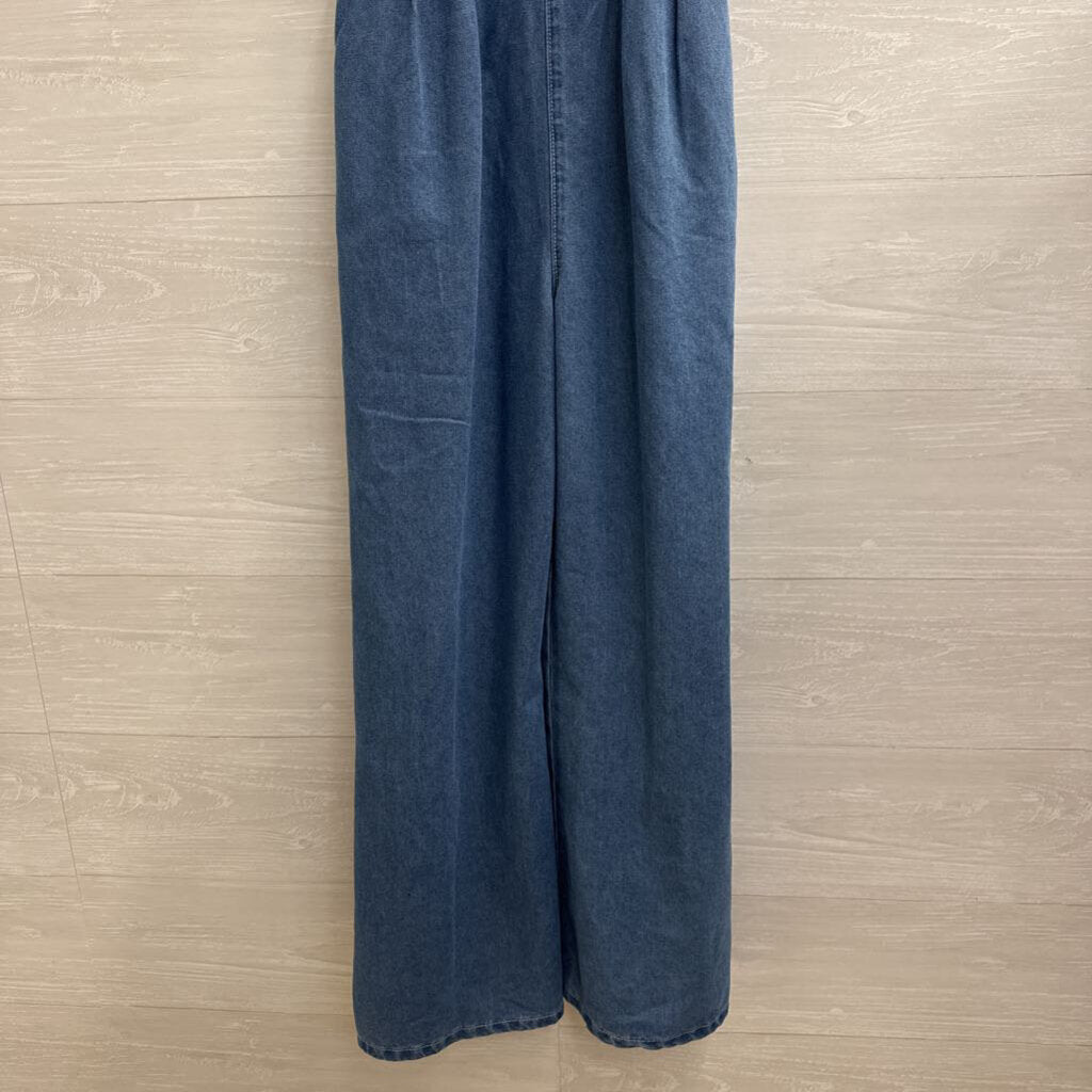 Blue Chambray Wide Leg Overall Jumpsuit Small