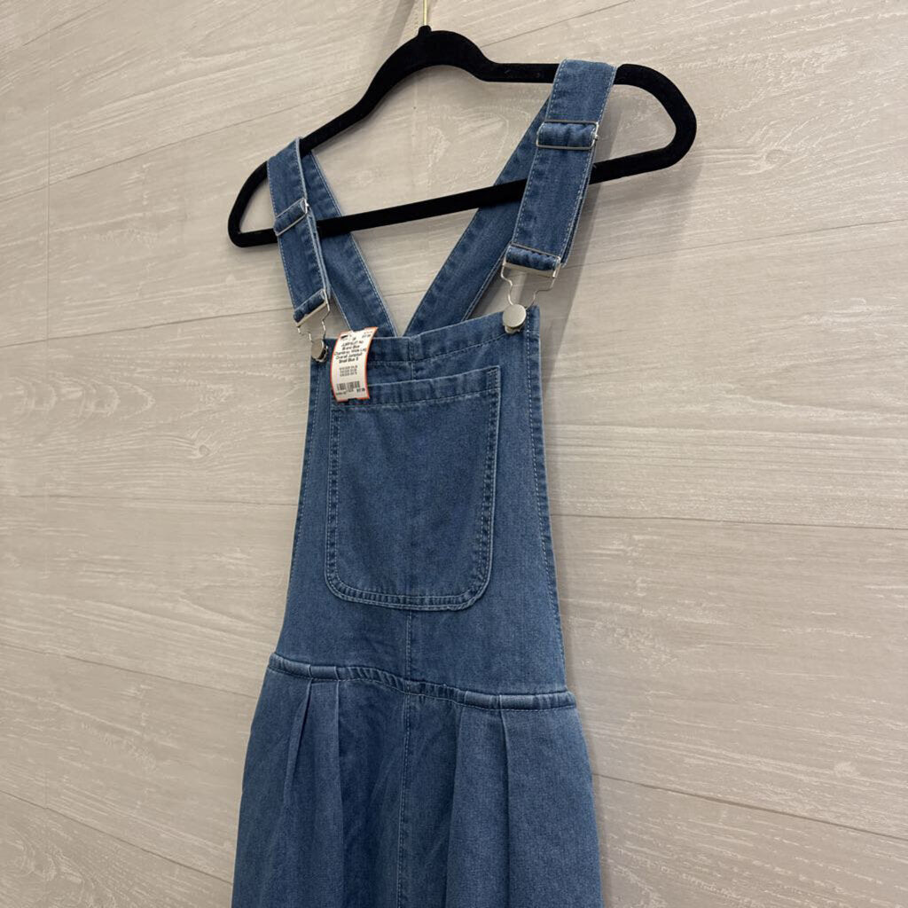 Blue Chambray Wide Leg Overall Jumpsuit Small