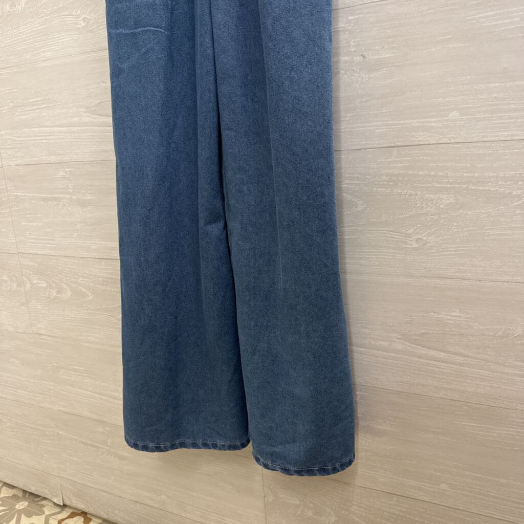 Blue Chambray Wide Leg Overall Jumpsuit Small