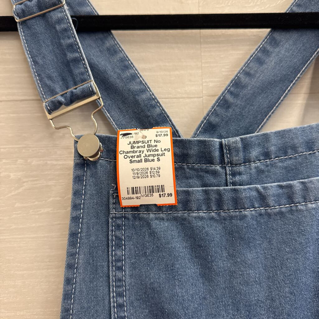 Blue Chambray Wide Leg Overall Jumpsuit Small