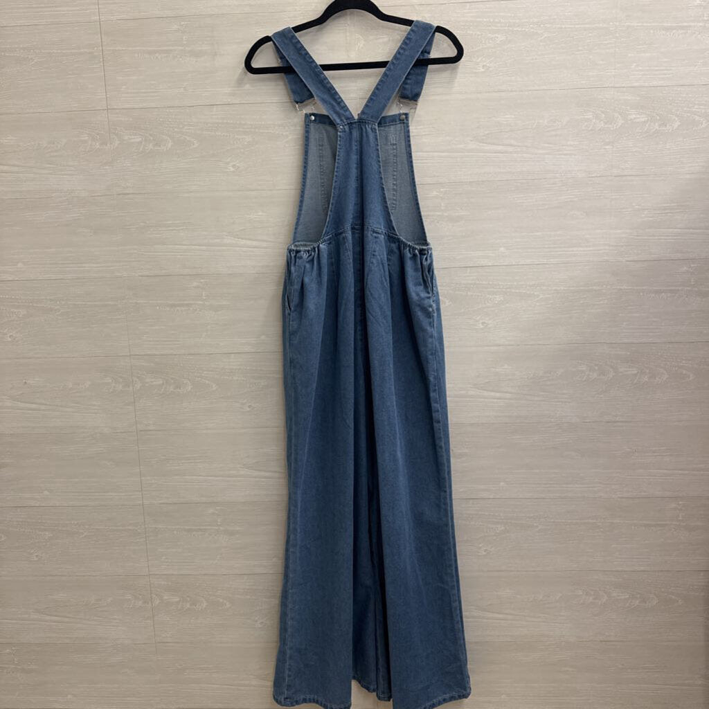 Blue Chambray Wide Leg Overall Jumpsuit Small