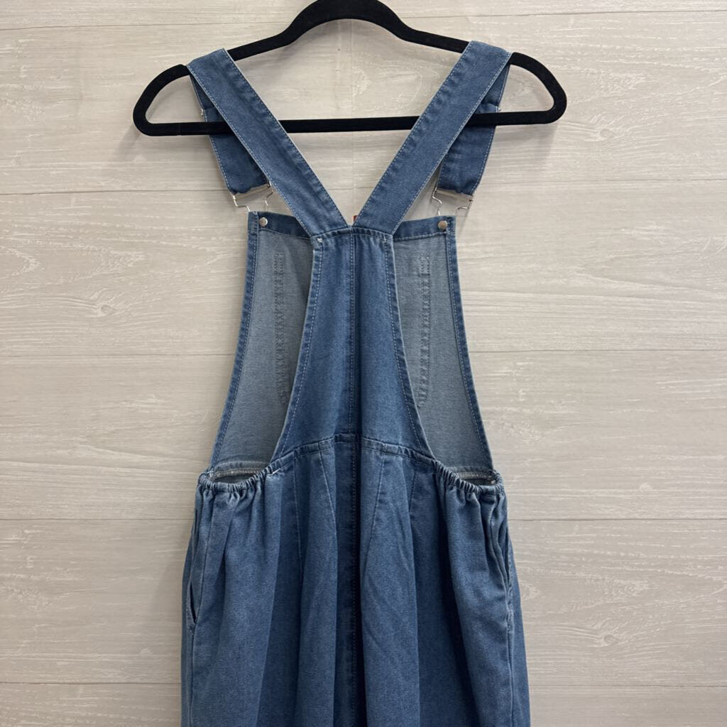 Blue Chambray Wide Leg Overall Jumpsuit Small