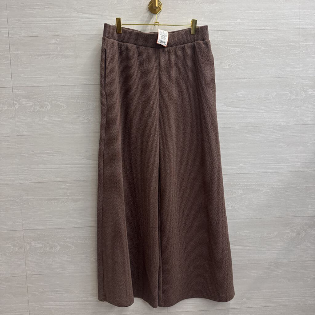 Tres Bien Brown Textured Wide Leg Pull On Pants Medium