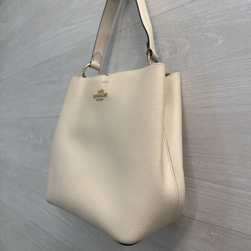 Coach Cream Pebbled Leather Town Bucket Bag