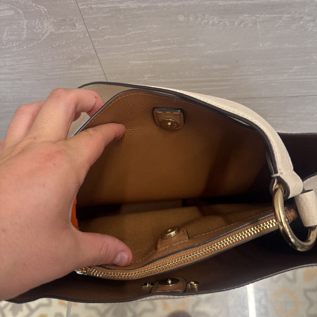 Coach Cream Pebbled Leather Town Bucket Bag